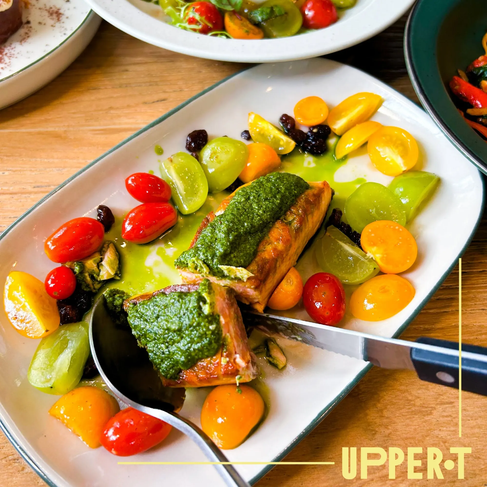 Pesto salmon with heirloom tomatoes at UPPER·T